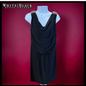 White House Black Market Women's Sz. 2 Black Draped V-Neck Cocktail Dress EUC+